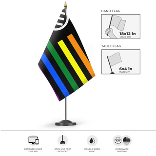 A mockup of the custom flag 'American Iron Front flag' as a desk flag and small hand waving flag