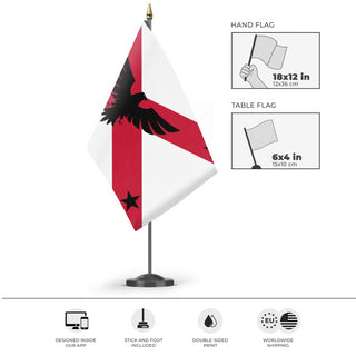A mockup of the custom flag 'Confedation of Ocaloran flag' as a desk flag and small hand waving flag