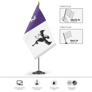 A mockup of the custom flag 'Jones-Langley flag' as a desk flag and small hand waving flag
