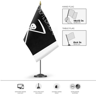 A mockup of the custom flag 'Krondstadt Rebellion flag' as a desk flag and small hand waving flag