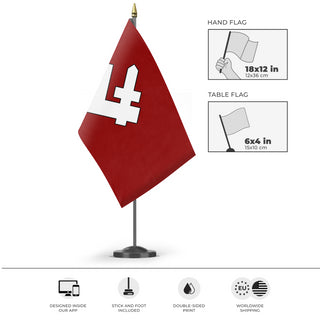 A mockup of the custom flag 'PPNL flag' as a desk flag and small hand waving flag