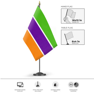 A mockup of the custom flag 'S flag' as a desk flag and small hand waving flag