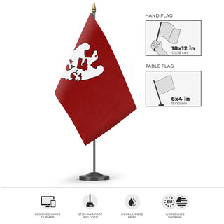 A mockup of the custom flag 'ppnl flag' as a desk flag and small hand waving flag