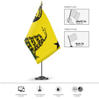A mockup of the custom flag 'A.T.A ensign flag' as a desk flag and small hand waving flag