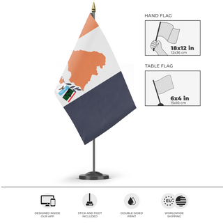 A mockup of the custom flag 'Manahawkin flag' as a desk flag and small hand waving flag