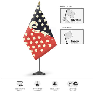 A mockup of the custom flag 'Syndicalist US Navy flag' as a desk flag and small hand waving flag