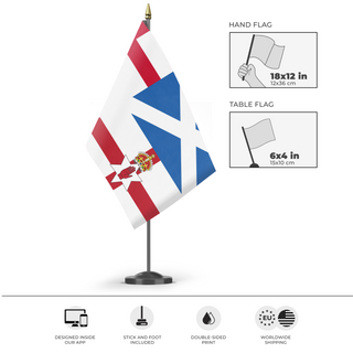 A mockup of the custom flag 'Commonwealth of Britain flag' as a desk flag and small hand waving flag