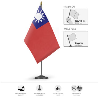 A mockup of the custom flag 'Kuomintang Battle flag' as a desk flag and small hand waving flag