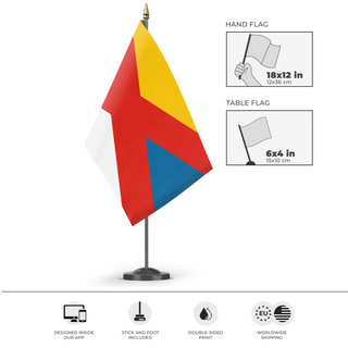 A mockup of the custom flag 'Empire of China flag' as a desk flag and small hand waving flag