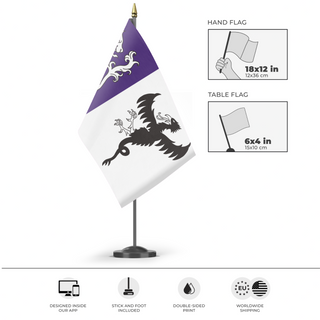A mockup of the custom flag 'Jones-Langley flag' as a desk flag and small hand waving flag