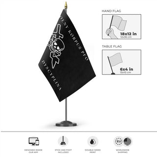 A mockup of the custom flag 'WK PFO flag' as a desk flag and small hand waving flag