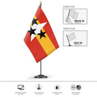 A mockup of the custom flag 'The Canada union or TCU flag' as a desk flag and small hand waving flag