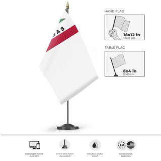 A mockup of the custom flag 'Cut salinas flag' as a desk flag and small hand waving flag