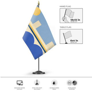 A mockup of the custom flag 'NCR Hoover Dam Victory flag' as a desk flag and small hand waving flag
