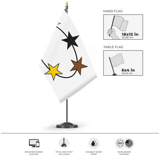 A mockup of the custom flag 'Suriname' as a desk flag and small hand waving flag