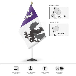 A mockup of the custom flag 'Jones-Langley flag' as a desk flag and small hand waving flag