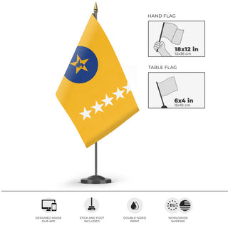 A mockup of the custom flag 'Gavaltina flag' as a desk flag and small hand waving flag