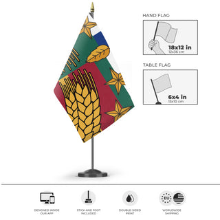A mockup of the custom flag 'T flag' as a desk flag and small hand waving flag