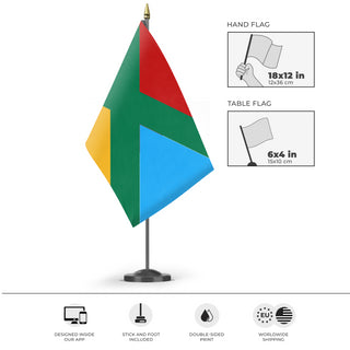 A mockup of the custom flag 'Green Gang  flag' as a desk flag and small hand waving flag