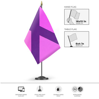 A mockup of the custom flag 'Pink Gang  flag' as a desk flag and small hand waving flag