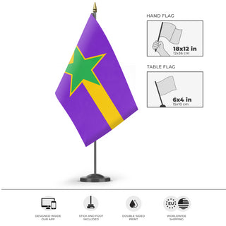 A mockup of the custom flag 'anq flag' as a desk flag and small hand waving flag