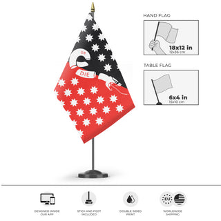 A mockup of the custom flag 'New York Syndicate Naval flag' as a desk flag and small hand waving flag