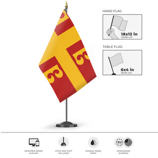 A mockup of the custom flag 'Byzantine Empire flag' as a desk flag and small hand waving flag