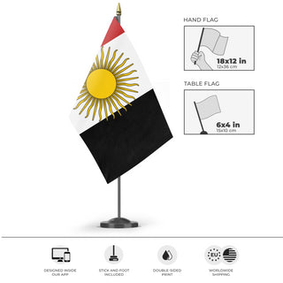 A mockup of the custom flag 'EgyptEmpire flag' as a desk flag and small hand waving flag