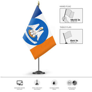 A mockup of the custom flag 'La Lousiane flag' as a desk flag and small hand waving flag