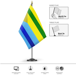 A mockup of the custom flag 'Bonuthen flag' as a desk flag and small hand waving flag