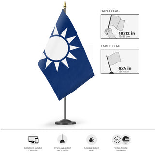 A mockup of the custom flag 'Kuomintang Party' as a desk flag and small hand waving flag