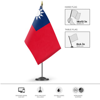 A mockup of the custom flag 'Republic of China' as a desk flag and small hand waving flag