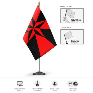 A mockup of the custom flag 'Libertarian Socialist flag' as a desk flag and small hand waving flag