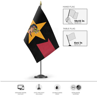 A mockup of the custom flag 'All Deprogrammed Black League flag' as a desk flag and small hand waving flag