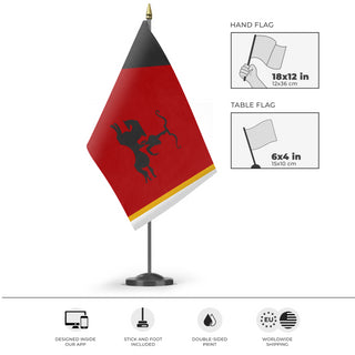 A mockup of the custom flag 'X flag' as a desk flag and small hand waving flag