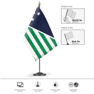 A mockup of the custom flag 'Federation of the Creekside Republics flag' as a desk flag and small hand waving flag