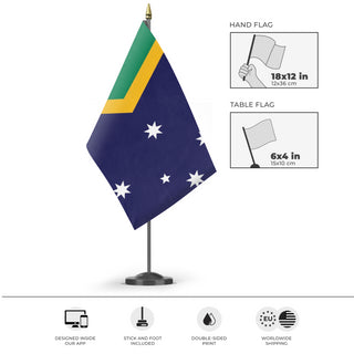 A mockup of the custom flag 'FCR's Capital Flag' as a desk flag and small hand waving flag