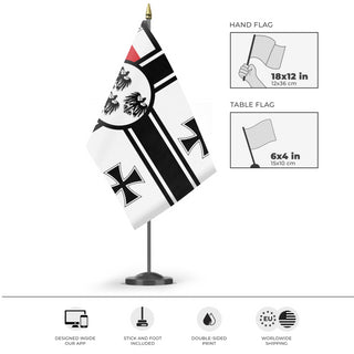A mockup of the custom flag 'saint Saul german empire flag' as a desk flag and small hand waving flag