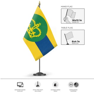 A mockup of the custom flag 'Missian Flag' as a desk flag and small hand waving flag