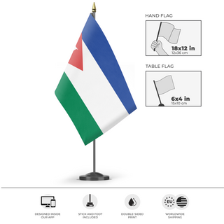 A mockup of the custom flag 'Dad Flag' as a desk flag and small hand waving flag