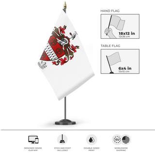 A mockup of the custom flag 'CS Family Flag' as a desk flag and small hand waving flag