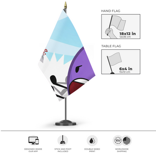 A mockup of the custom flag 'All For Nothing flag' as a desk flag and small hand waving flag