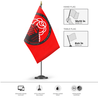 A mockup of the custom flag 'WSILDSA flag' as a desk flag and small hand waving flag