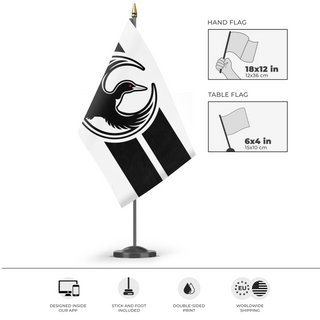 A mockup of the custom flag 'Minnesota Rebel Alliance flag' as a desk flag and small hand waving flag