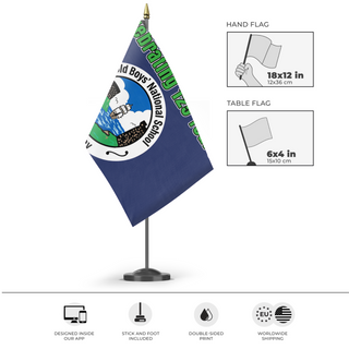 A mockup of the custom flag 'Harold Boys National School flag' as a desk flag and small hand waving flag