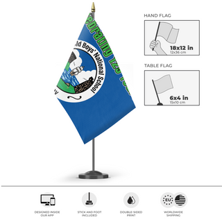 A mockup of the custom flag 'Harold Boys National School flag' as a desk flag and small hand waving flag
