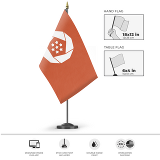 A mockup of the custom flag 'Erusea flag' as a desk flag and small hand waving flag