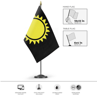 A mockup of the custom flag 'Third Imperium' as a desk flag and small hand waving flag