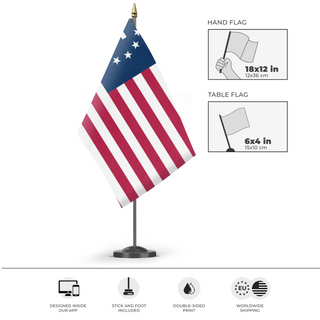 A mockup of the custom flag 'Enclave States of America flag' as a desk flag and small hand waving flag