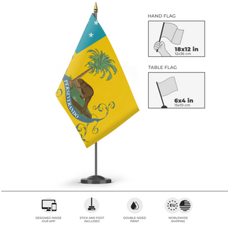 A mockup of the custom flag '3rd Virginia Detachment flag' as a desk flag and small hand waving flag